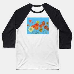 Red Orange Yellow Poppies Art Watercolor Baseball T-Shirt